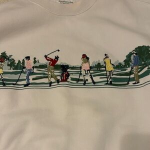 Abercrombie & Fitch White Crewneck Sweatshirt with Multicolor Golf Graphic